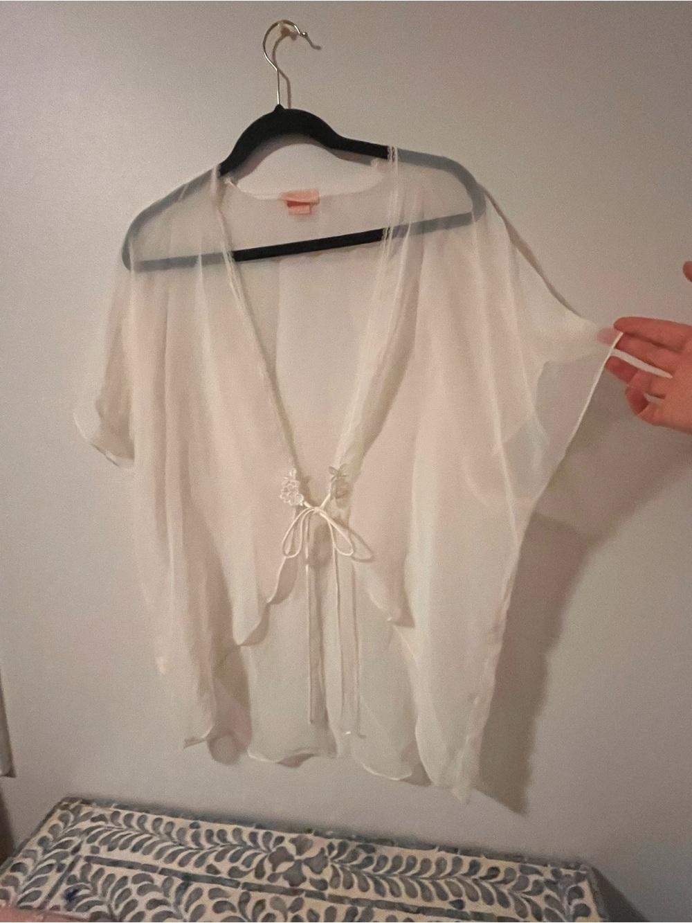 Vintage Sheer White Ivory Lace Cover-Up Shawl Wedding Bridal Coquette